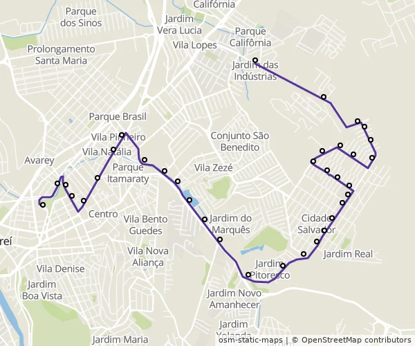 Mapa do itinerário da linha