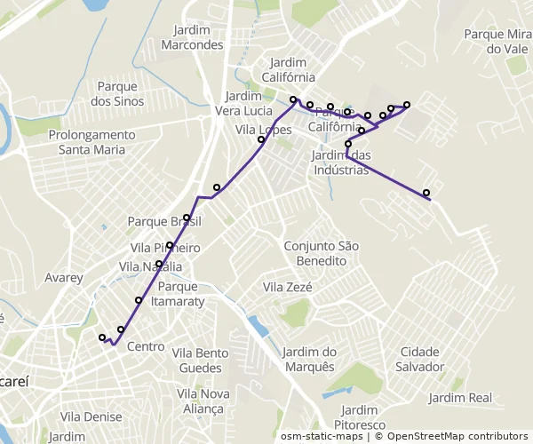 Mapa do itinerário da linha
