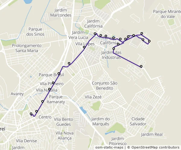 Mapa do itinerário da linha