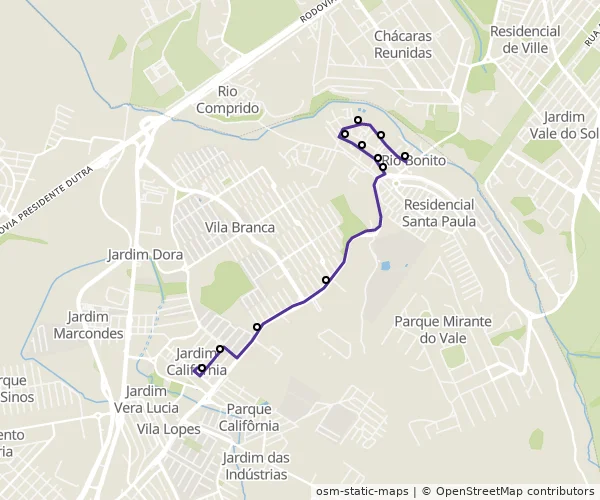 Mapa do itinerário da linha