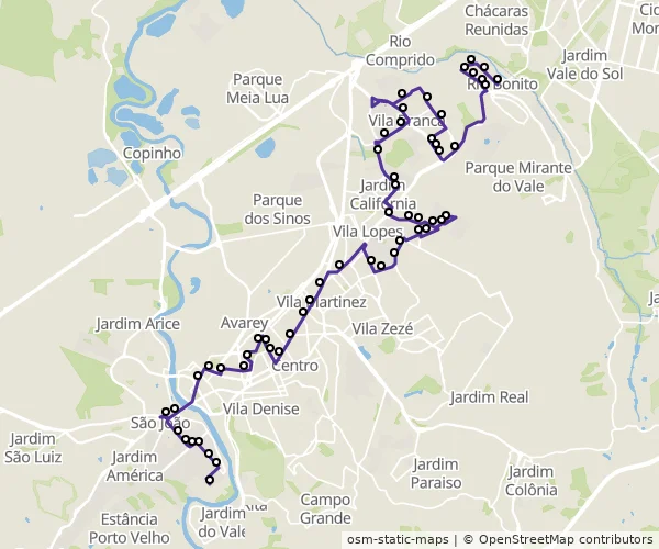 Mapa do itinerário da linha