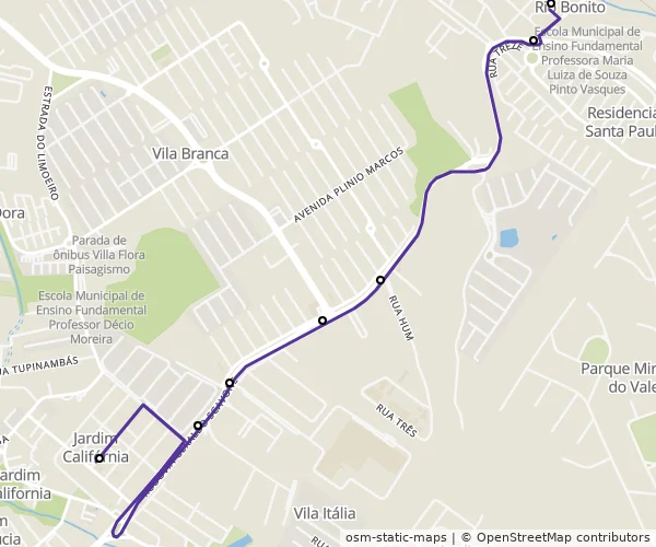 Mapa do itinerário da linha
