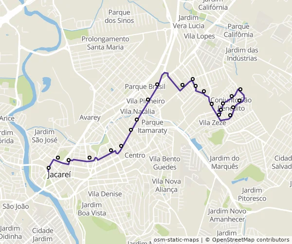 Mapa do itinerário da linha