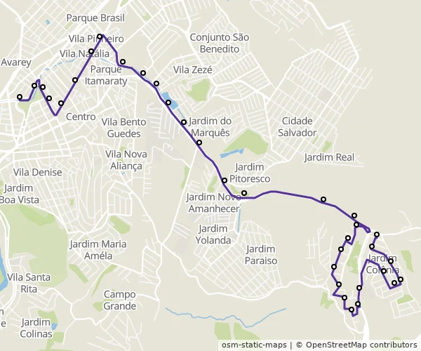 Mapa do itinerário da linha
