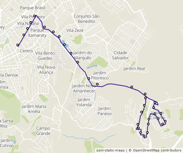 Mapa do itinerário da linha