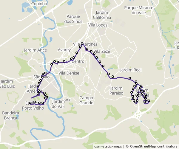 Mapa do itinerário da linha