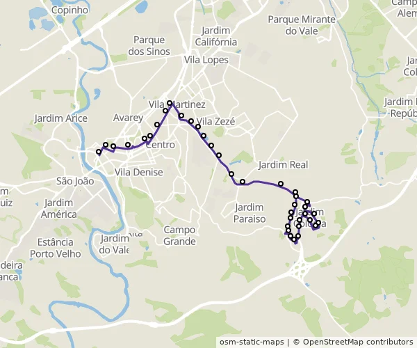 Mapa do itinerário da linha