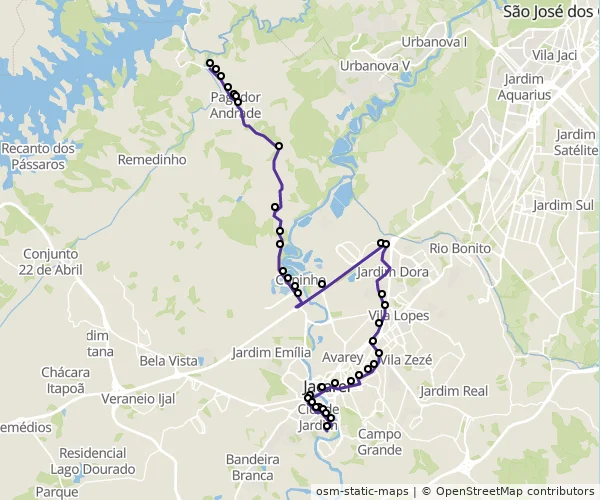 Mapa do itinerário da linha