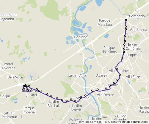 Mapa do itinerário da linha