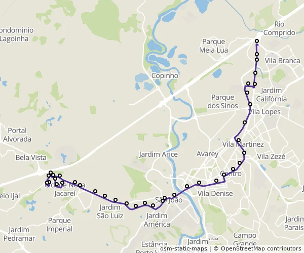 Mapa do itinerário da linha