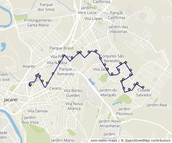 Mapa do itinerário da linha