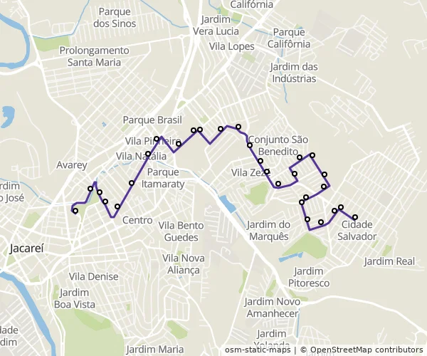 Mapa do itinerário da linha