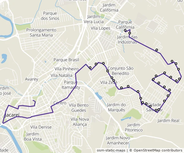 Mapa do itinerário da linha