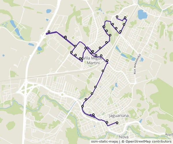 Mapa do itinerário da linha