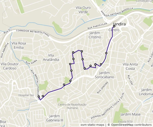 Mapa do itinerário da linha