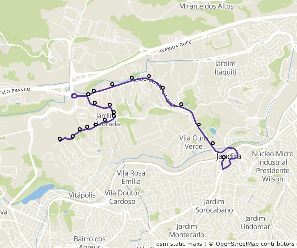 Mapa do itinerário da linha