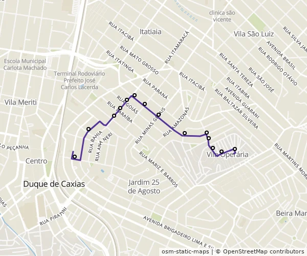 Mapa do itinerário da linha