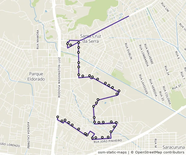 Mapa do itinerário da linha