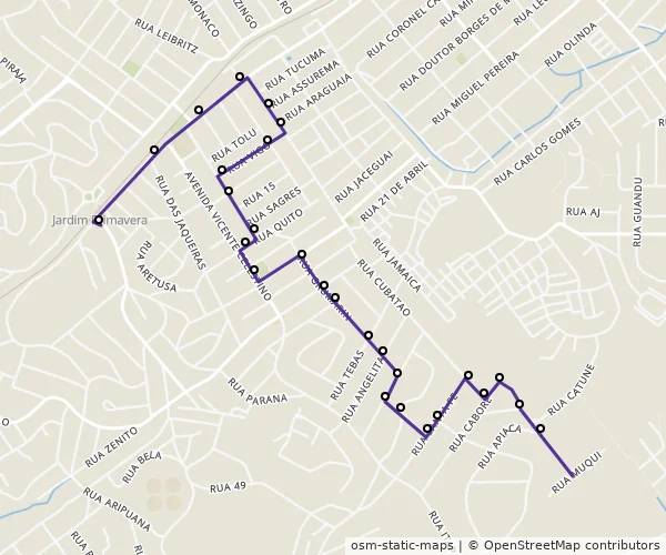 Mapa do itinerário da linha