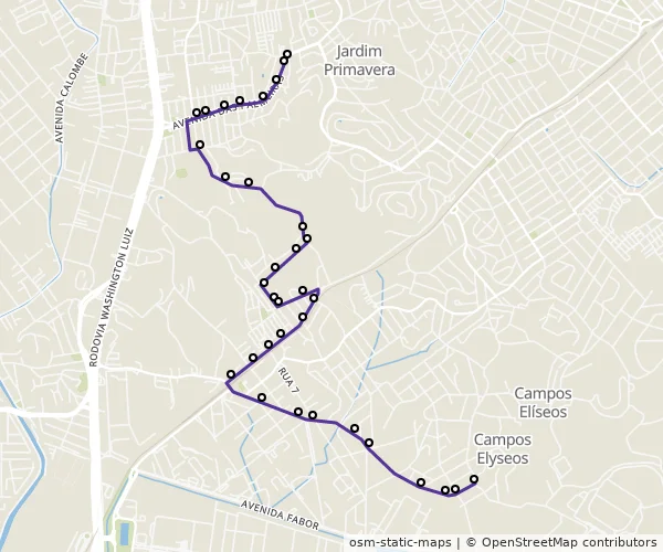 Mapa do itinerário da linha
