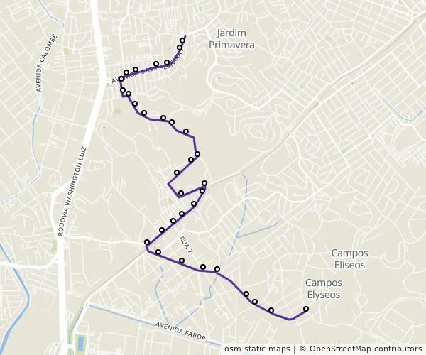 Mapa do itinerário da linha