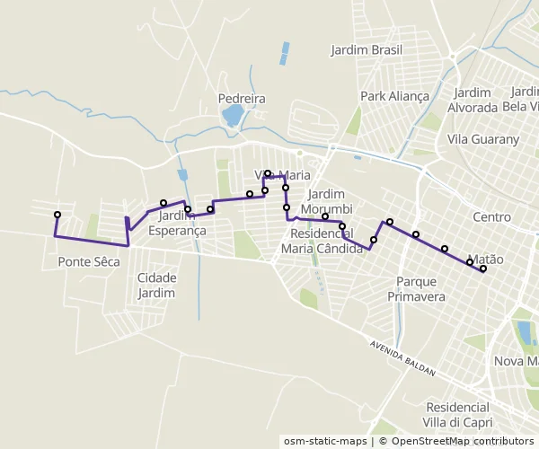 Mapa do itinerário da linha