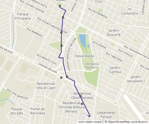 Mapa do itinerário da linha