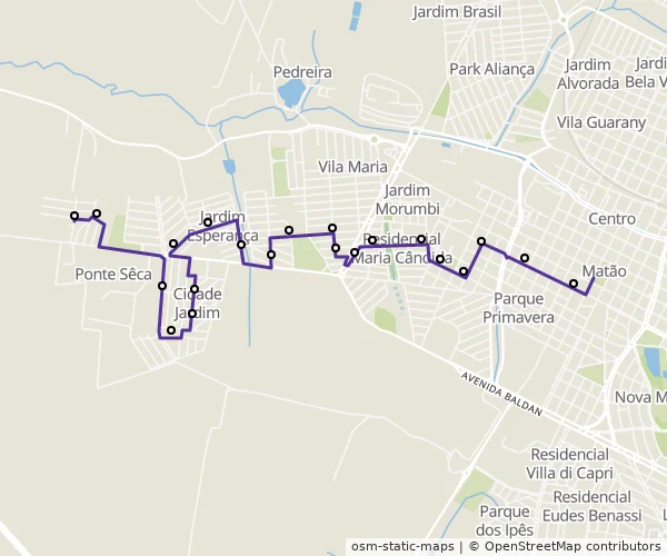 Mapa do itinerário da linha