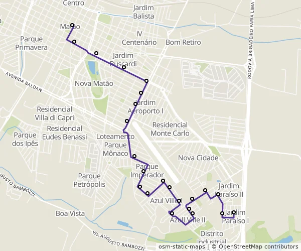 Mapa do itinerário da linha