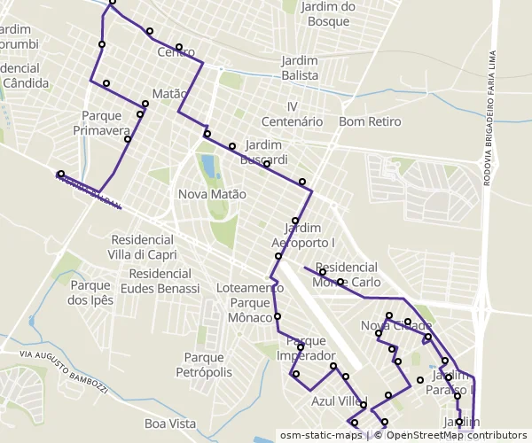 Mapa do itinerário da linha