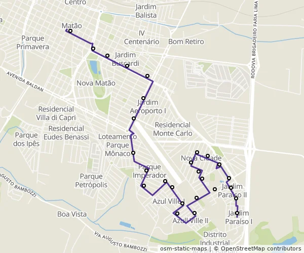 Mapa do itinerário da linha
