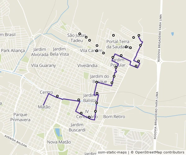 Mapa do itinerário da linha