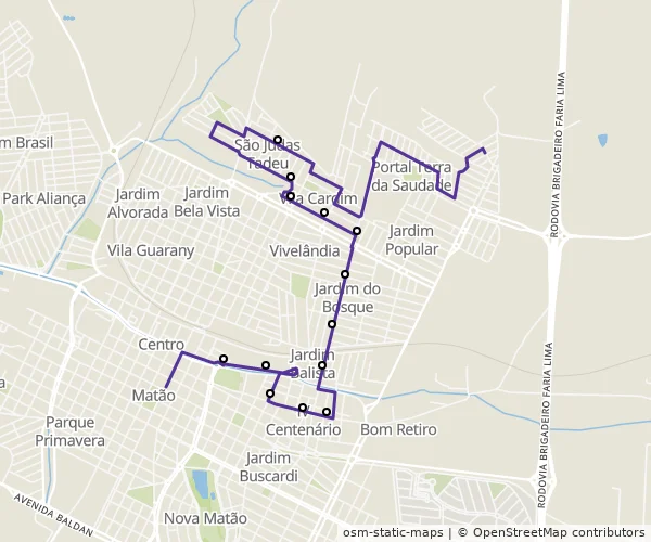 Mapa do itinerário da linha