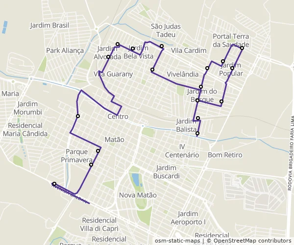Mapa do itinerário da linha