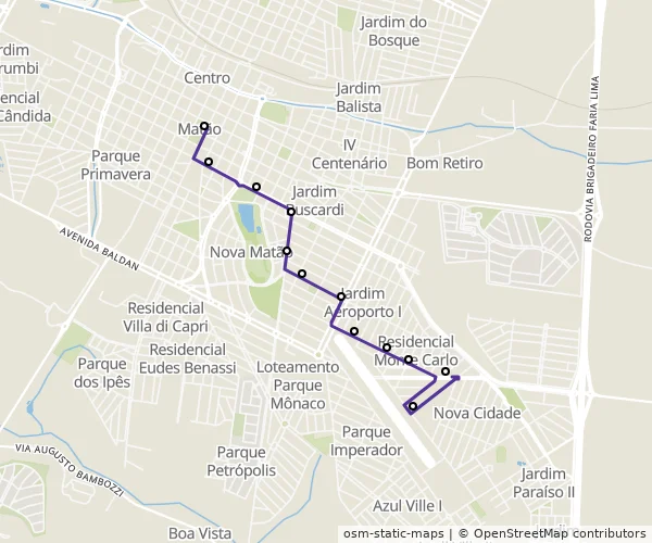 Mapa do itinerário da linha