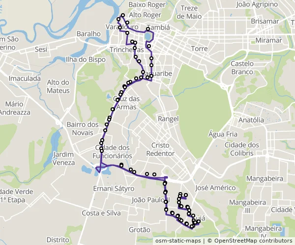 Mapa do itinerário da linha