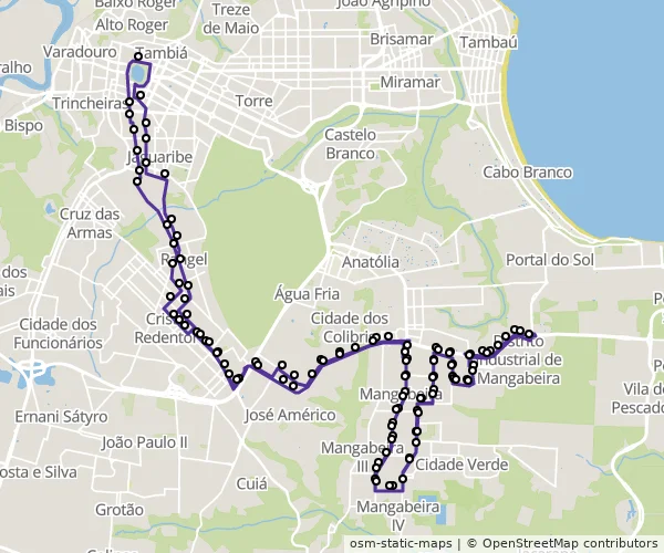 Mapa do itinerário da linha