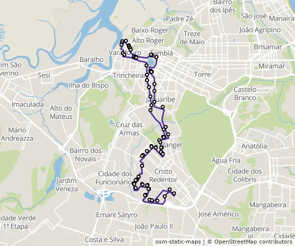Mapa do itinerário da linha