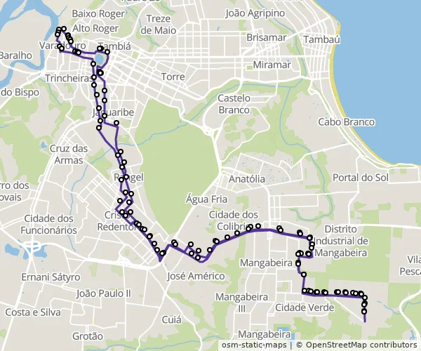 Mapa do itinerário da linha