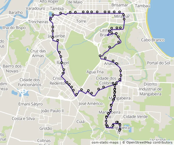 Mapa do itinerário da linha