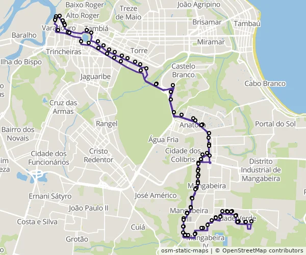 Mapa do itinerário da linha