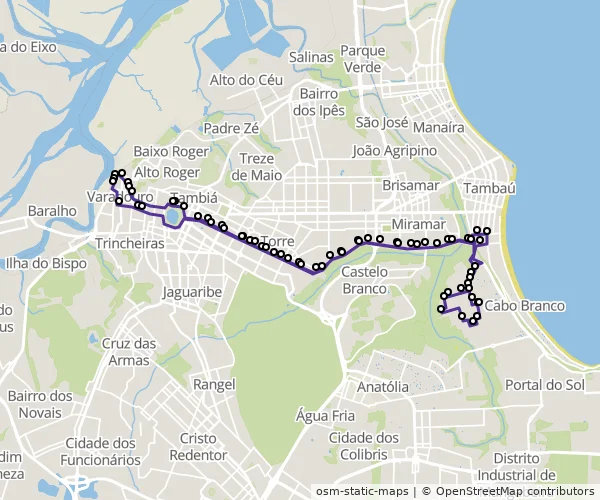 Mapa do itinerário da linha