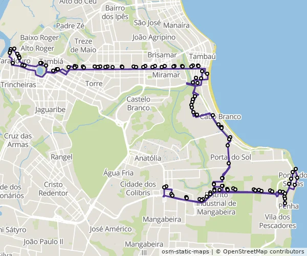 Mapa do itinerário da linha