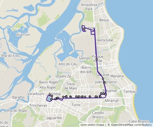 Mapa do itinerário da linha
