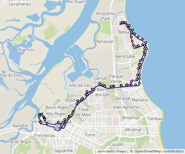 Mapa do itinerário da linha