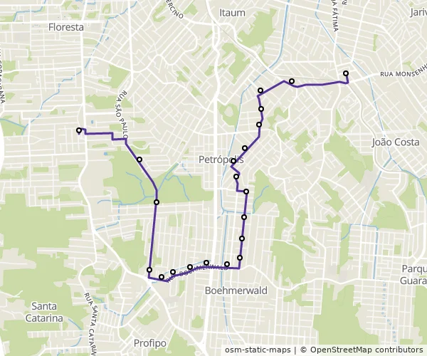 Mapa do itinerário da linha