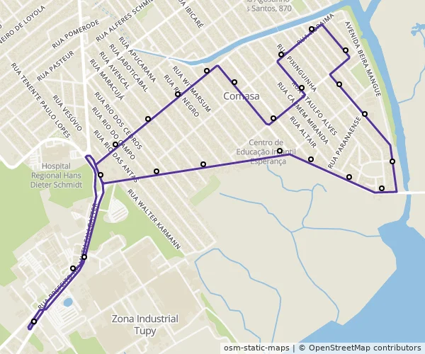 Mapa do itinerário da linha