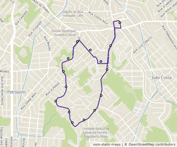 Mapa do itinerário da linha