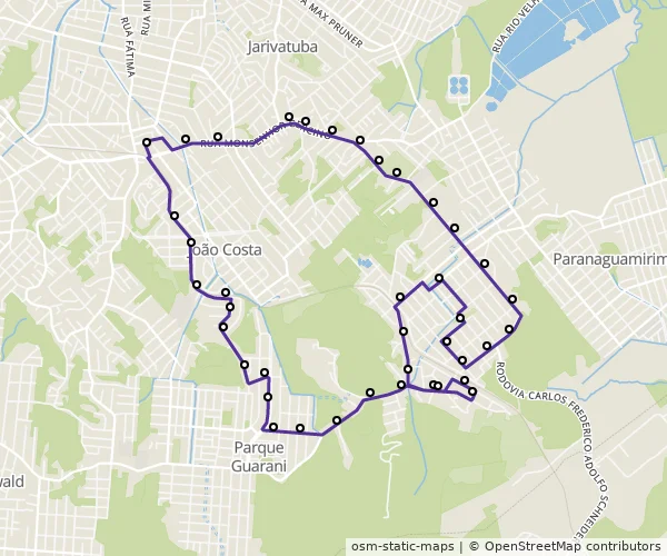 Mapa do itinerário da linha