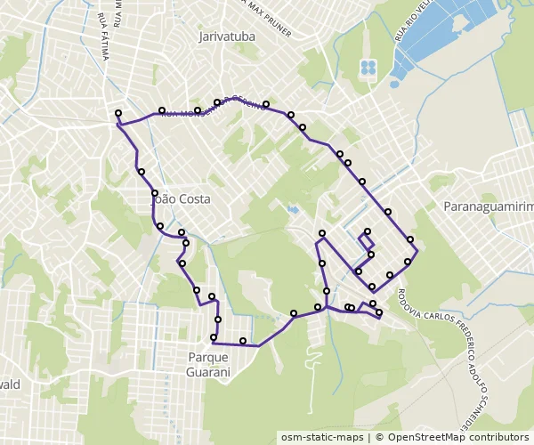 Mapa do itinerário da linha